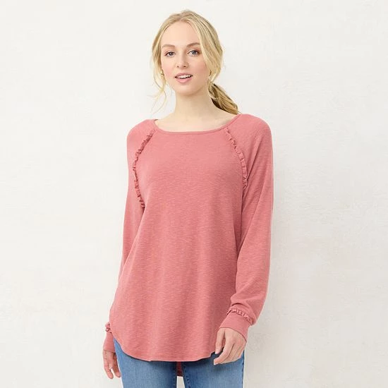 Women's LC Lauren Conrad Raglan Ruffle-Sleeve Tunic Pink Sheraton 11 Women's LC Lauren Conrad Raglan Ruffle-Sleeve Tunic Pink Sheraton - Image 11