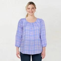 Plus Size LC Lauren Conrad Three Quarter Sleeve Flowy Top Multi Bouquet