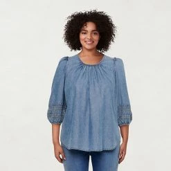 Plus Size LC Lauren Conrad Three Quarter Sleeve Flowy Top Multi Bouquet -LC Lauren Conrad Shop unnamed file 808