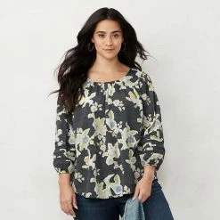 Plus Size LC Lauren Conrad Three Quarter Sleeve Flowy Top Multi Bouquet -LC Lauren Conrad Shop unnamed file 809