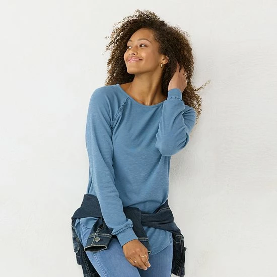 Women's LC Lauren Conrad Raglan Ruffle-Sleeve Tunic Pink Sheraton 12 Women's LC Lauren Conrad Raglan Ruffle-Sleeve Tunic Pink Sheraton - Image 12