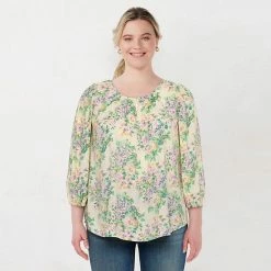 Plus Size LC Lauren Conrad Three Quarter Sleeve Flowy Top Multi Bouquet -LC Lauren Conrad Shop unnamed file 811