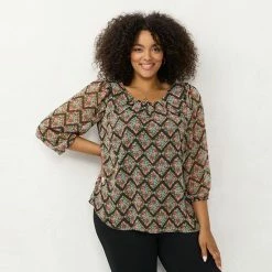 Plus Size LC Lauren Conrad Three Quarter Sleeve Flowy Top Multi Bouquet -LC Lauren Conrad Shop unnamed file 813