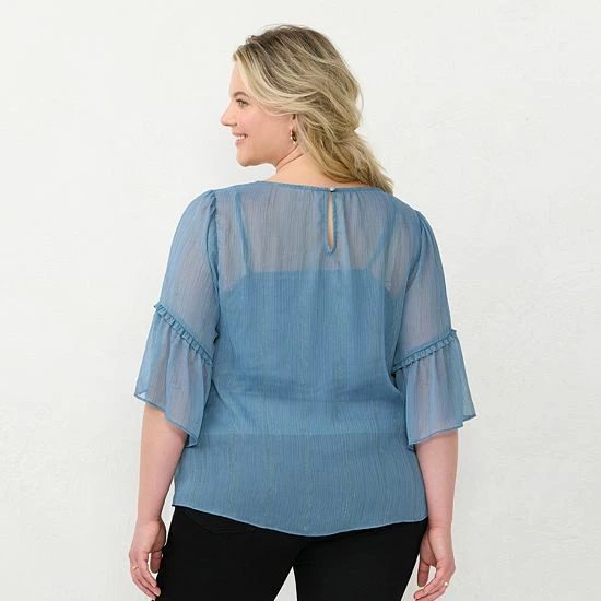 Plus Size LC Lauren Conrad Bell-Sleeve Peasant Top Rendez Blue 2 Plus Size LC Lauren Conrad Bell-Sleeve Peasant Top Rendez Blue - Image 2