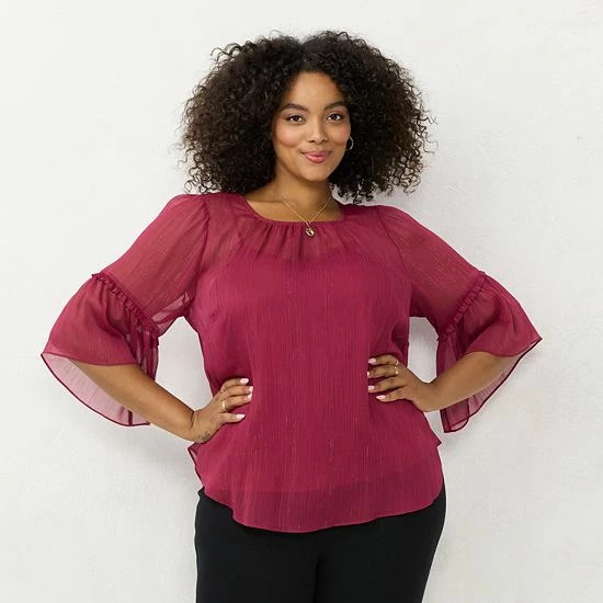 Plus Size LC Lauren Conrad Bell-Sleeve Peasant Top Rendez Blue 4 Plus Size LC Lauren Conrad Bell-Sleeve Peasant Top Rendez Blue - Image 4