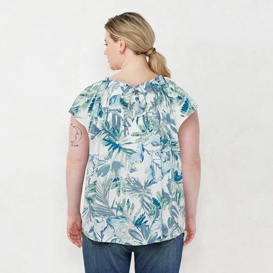 Plus Size LC Lauren Conrad Pleated Flowy Cap-Sleeve Top Green Gingham 2 Plus Size LC Lauren Conrad Pleated Flowy Cap-Sleeve Top Green Gingham - Image 2