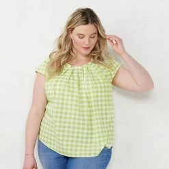 Plus Size LC Lauren Conrad Pleated Flowy Cap-Sleeve Top Green Gingham 21 Plus Size LC Lauren Conrad Pleated Flowy Cap-Sleeve Top Green Gingham -LC Lauren Conrad Shop unnamed file 856