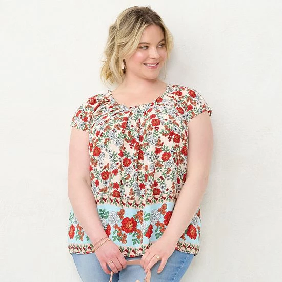 Plus Size LC Lauren Conrad Pleated Flowy Cap-Sleeve Top Green Gingham 9 Plus Size LC Lauren Conrad Pleated Flowy Cap-Sleeve Top Green Gingham - Image 9