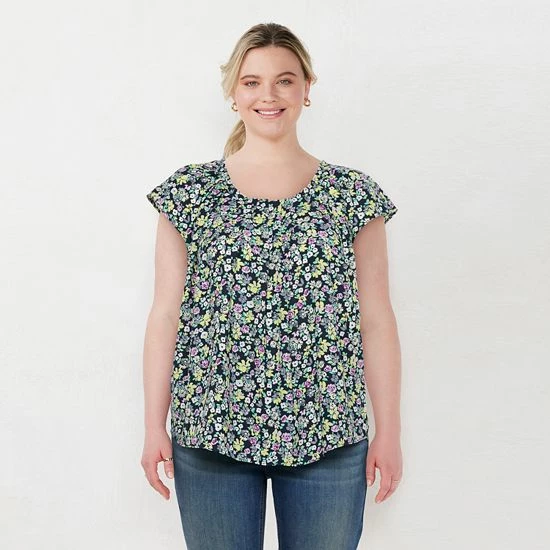 Plus Size LC Lauren Conrad Pleated Flowy Cap-Sleeve Top Green Gingham 14 Plus Size LC Lauren Conrad Pleated Flowy Cap-Sleeve Top Green Gingham - Image 14
