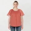 Plus Size LC Lauren Conrad Shirred Top Green Dot