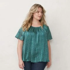 Plus Size LC Lauren Conrad Shirred Top Green Dot -LC Lauren Conrad Shop unnamed file 980