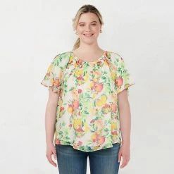 Plus Size LC Lauren Conrad Shirred Top Green Dot -LC Lauren Conrad Shop unnamed file 981