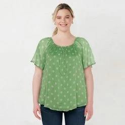 Plus Size LC Lauren Conrad Shirred Top Green Dot -LC Lauren Conrad Shop unnamed file 982