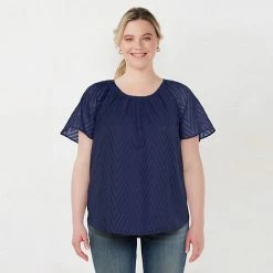 Plus Size LC Lauren Conrad Shirred Top Green Dot -LC Lauren Conrad Shop unnamed file 983