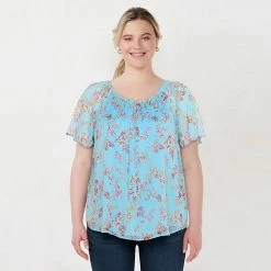 Plus Size LC Lauren Conrad Shirred Top Green Dot -LC Lauren Conrad Shop unnamed file 984