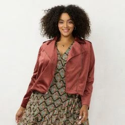 Plus Size LC Lauren Conrad Moto Jacket Chic Burgundy