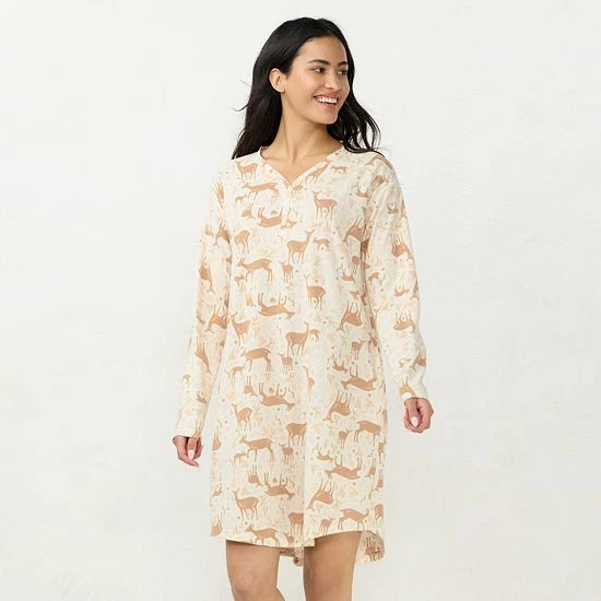 Women's LC Lauren Conrad Long Sleeve Henley Sleepshirt Cream Lino Deer 4 Women's LC Lauren Conrad Long Sleeve Henley Sleepshirt Cream Lino Deer - Image 4