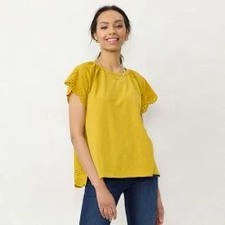 Women's LC Lauren Conrad Eyelet Flutter Sleeve Top Sultan Olive -LC Lauren Conrad Shop unnamed file 999